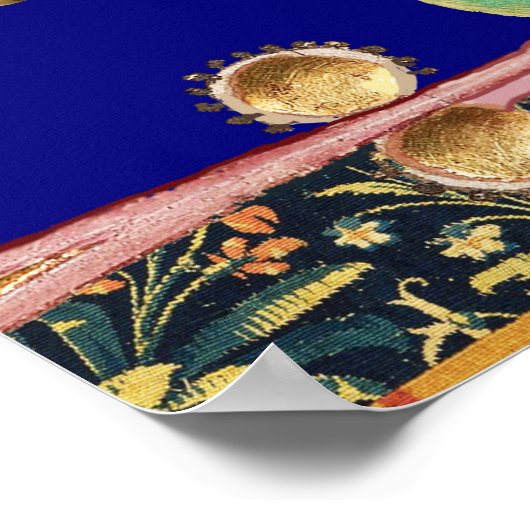 中世の推定飛んでいる、こうもり森林動物ブルー ポスター (角)