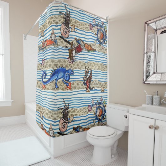 中世の推定、海の怪物のファンタジー動物 シャワーカーテン (インサイチュ)