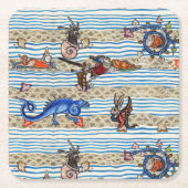 中世の推定、海の怪物のファンタジー動物 スクエアペーパーコースター (正面)