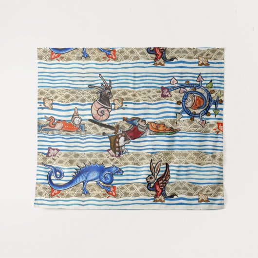 中世の推定、海の怪物のファンタジー動物 タペストリー (正面(横))