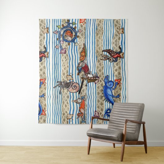 中世の推定、海の怪物のファンタジー動物 タペストリー (インサイチュ)