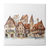 中世の旧市街の水彩 タイル (正面)