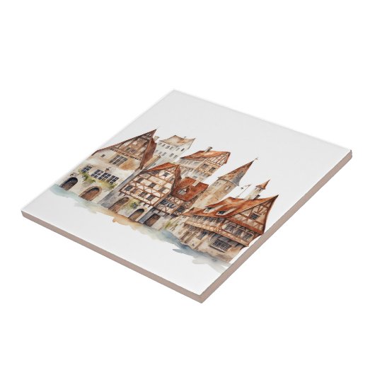 中世の旧市街の水彩 タイル (側面)