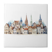 中世の旧市街の水彩 タイル (正面)