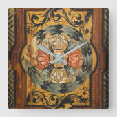 中世の木絵画材のヴィンテージ スクエア壁時計 (正面)