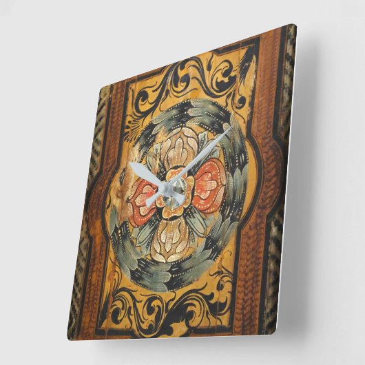 中世の木絵画材のヴィンテージ スクエア壁時計 (傾斜)