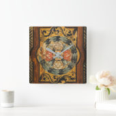 中世の木絵画材のヴィンテージ スクエア壁時計 (ホーム)