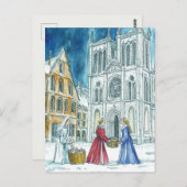 中世の村のシーンメリークリスマス ポストカード (正面/裏面)