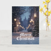 中世の村の冬のシーンメリークリスマス カード (黄色い花)