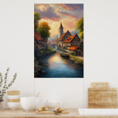 中世の村の時代を超越したチャーム ポスター (キッチン)