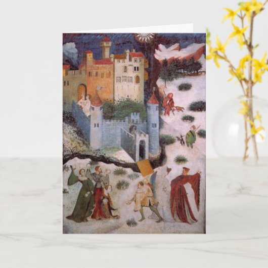 中世の村の風景 カード (黄色い花)