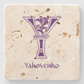 中世の植物装飾首都Y ストーンコースター (正面)