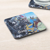 中世の歴史ある騎士が馬に乗り込む コースター (左側)