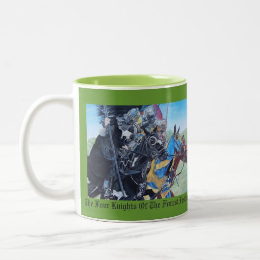 中世の歴史ある騎士が馬に乗り込む ツートーンマグカップ (左)