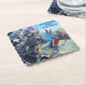 中世の歴史ある騎士が馬に乗り込む ペーパーコースター (アングル)