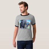 中世の歴史ある騎士が馬に乗り込む Tシャツ (正面フル)