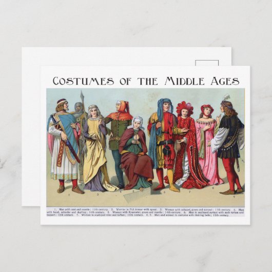 中世の歴史的コスチューム ポストカード (正面/裏面)