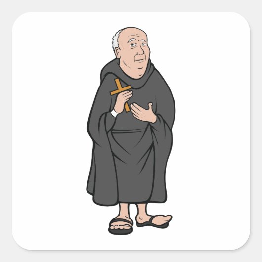 中世の法衣に十字架を持つ僧 スクエアシール (正面)