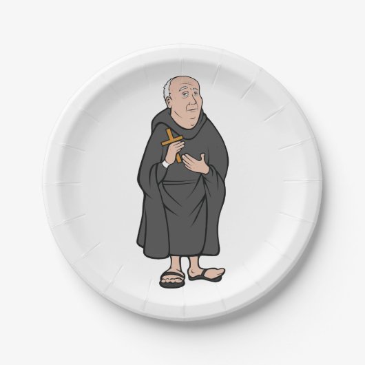 中世の法衣に十字架を持つ僧 ペーパープレート (正面)