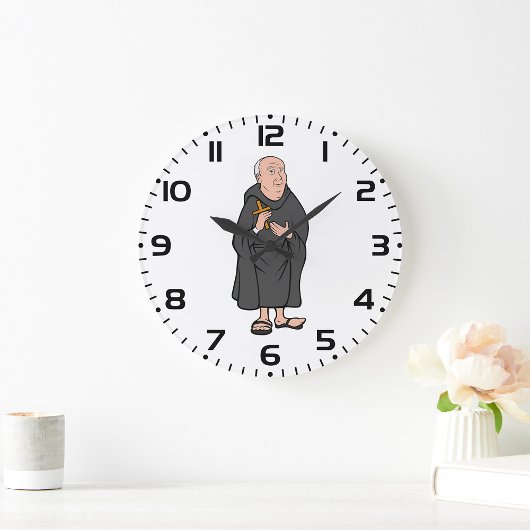 中世の法衣に十字架を持つ僧 ラージ壁時計