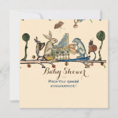 中世の流行音楽うさぎと犬の赤ちゃんシャワー 招待状 (裏面)