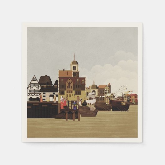 中世の港 スタンダードカクテルナプキン (正面)