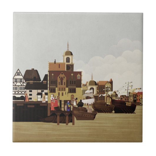 中世の港 タイル (正面)