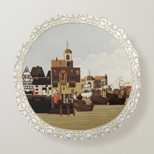 中世の港 ラウンドクッション (正面)