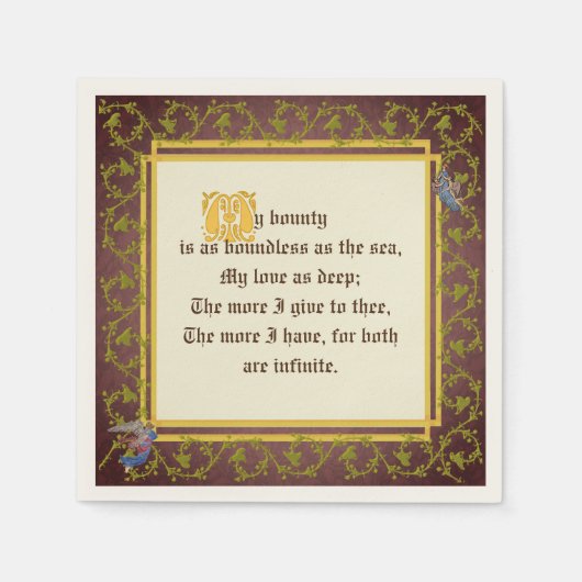 中世の照明付き原稿の結婚披露宴 スタンダードカクテルナプキン (正面)