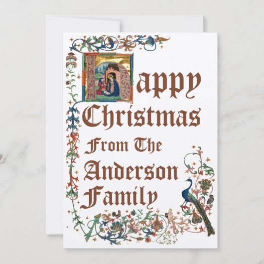 中世の照明付き原稿クリスマス出生 シーズンカード (正面)