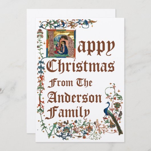 中世の照明付き原稿クリスマス出生 シーズンカード (正面/裏面)