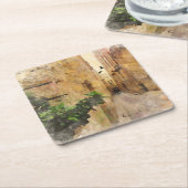 中世の狭い通り古い建物水色 スクエアペーパーコースター (アングル)