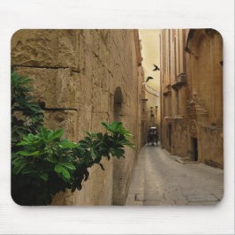 中世の狭い通り背の高い建物とコーチ マウスパッド