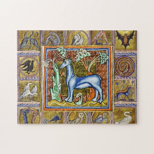 中世の獣医、ユニコーン、幻想的な動物 ジグソーパズル (横)