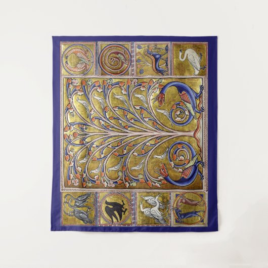 中世の獣医、生命の木の上の鳥、竜 タペストリー (正面)