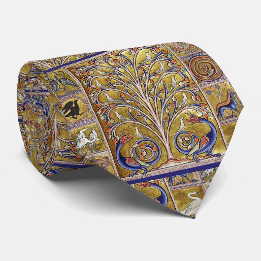 中世の獣医、生命の木の上の鳥、竜 ネクタイ (ロール)