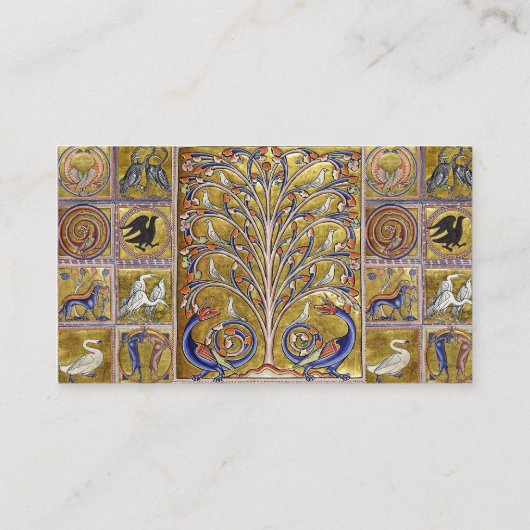 中世の獣医、生命の木の上の鳥、竜 名刺 (裏面)