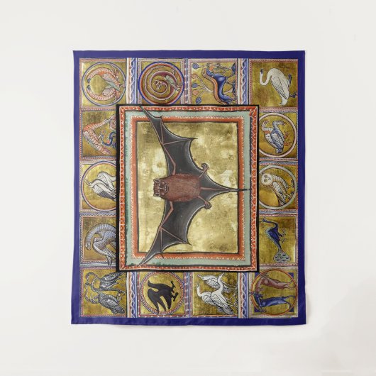 中世の獣医、飛んでいるこうもり、森林動物 タペストリー (正面)