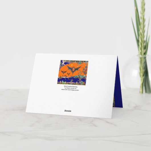 中世の獣文様,空飛ぶコウモリの森の動物 オレンジ シーズンカード (裏面)
