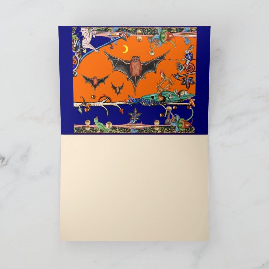 中世の獣文様,空飛ぶコウモリの森の動物 オレンジ シーズンカード (内部)