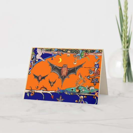中世の獣文様,空飛ぶコウモリの森の動物 オレンジ シーズンカード (正面)