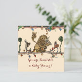 中世の獣文音楽 ヴァイオリン弾くライオンのベビーシャワー 招待状 (スタンド正面)