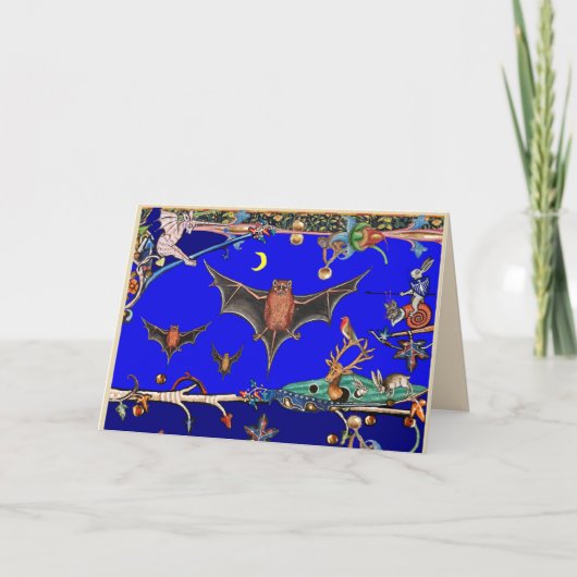 中世の獣類図鑑、飛ぶコウモリの森の動物たち 青 シーズンカード (正面)