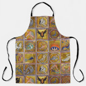 中世の獣類，幻想的な動物，金ゴールドレッドブルー エプロン (正面)