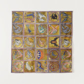 中世の獣類,幻想的な動物,金ゴールドレッドブルー タペストリー (正面(横))