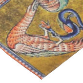 中世の獣類，幻想的な動物，金ゴールドレッドブルー テーブルクロス (アングル)