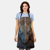 中世の石造石龍の彫刻 エプロン (着用した状態)