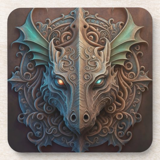 中世の石造石龍の彫刻 コースター (正面)