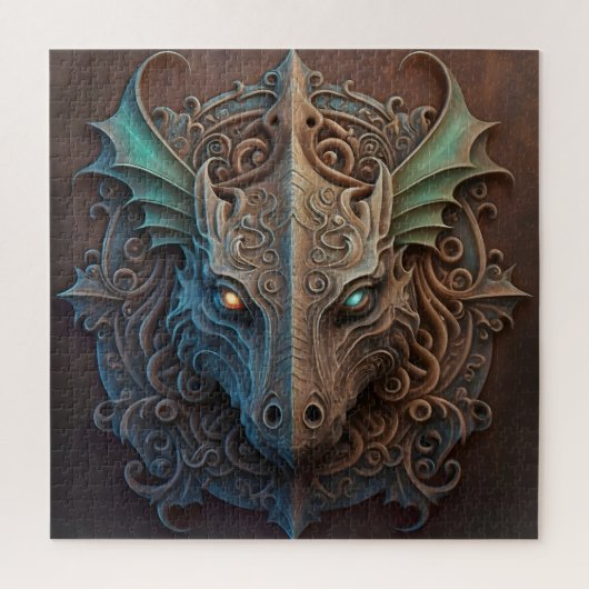 中世の石造石龍の彫刻 ジグソーパズル (縦)