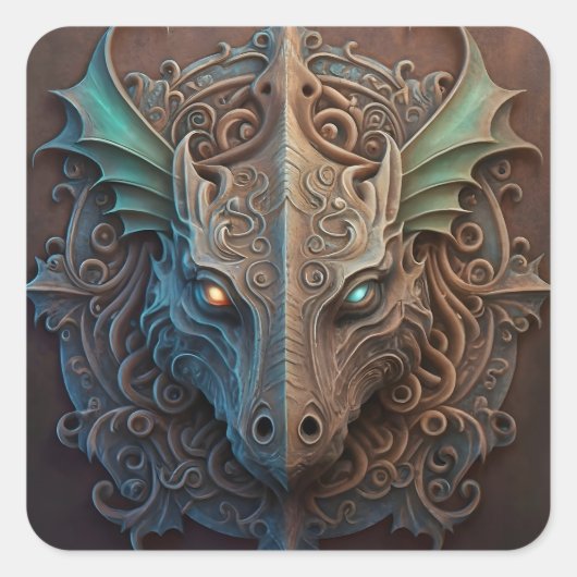 中世の石造石龍の彫刻 スクエアシール (正面)